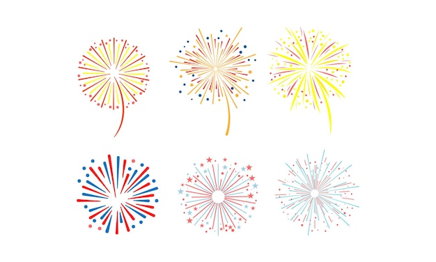 Brightly colorful fireworks set design element can be used for holidays celebration party anniversary or festival vector Illustration isolated on a white background