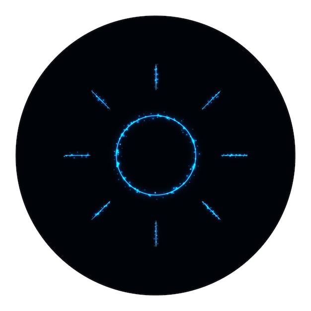 Икона яркости синего света на черном фоне Неоновая векторная икона