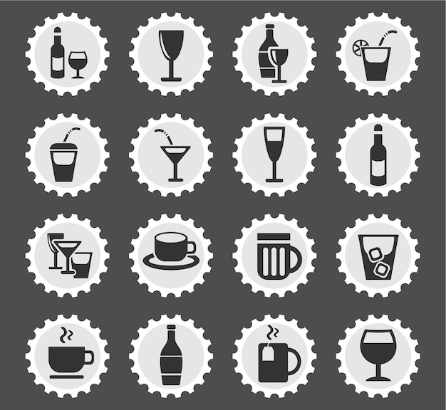 Brilpictogrammen op gestileerde ronde postzegels