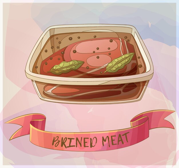 Brined meat for barbeque icon cartoon vector icon on pastel colors background