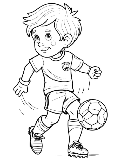 Bring soccer to life with this coloring book page A vector illustration of a boy playing soccer