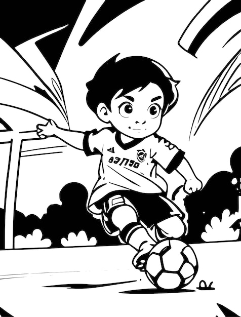 Bring soccer to life with this coloring book page A vector illustration of a boy playing soccer