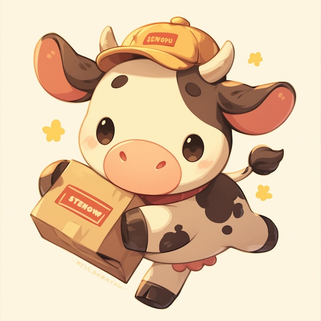 A brisk cow delivery cartoon style