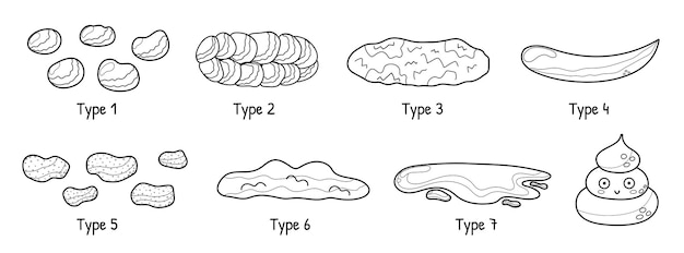 Vector bristol stool black and white set with different types of poo. human feces collection