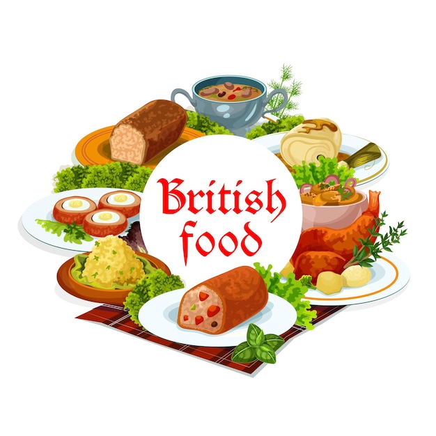 Britain cuisine vector meals round frame poster