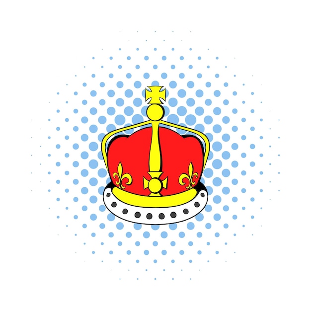 Vector british crown icon in comics style on a white background