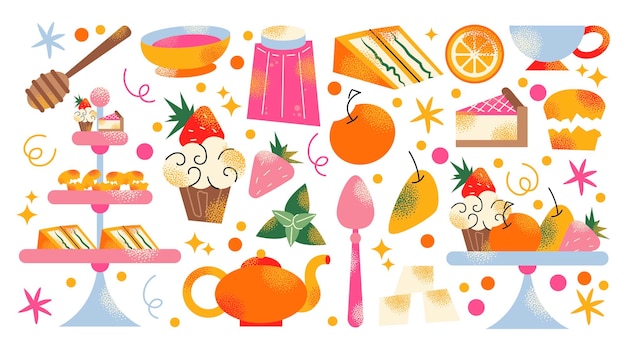 british cuisine breakfast and afternoon tea stand food icon scones with jam pie cupcake