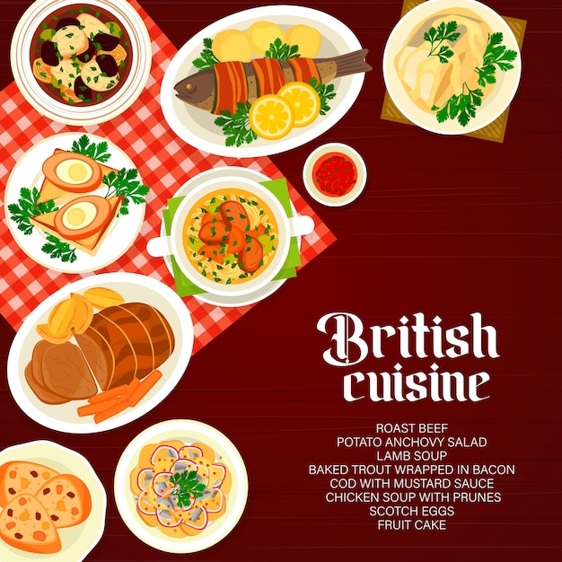 Vector british cuisine restaurant dishes menu cover