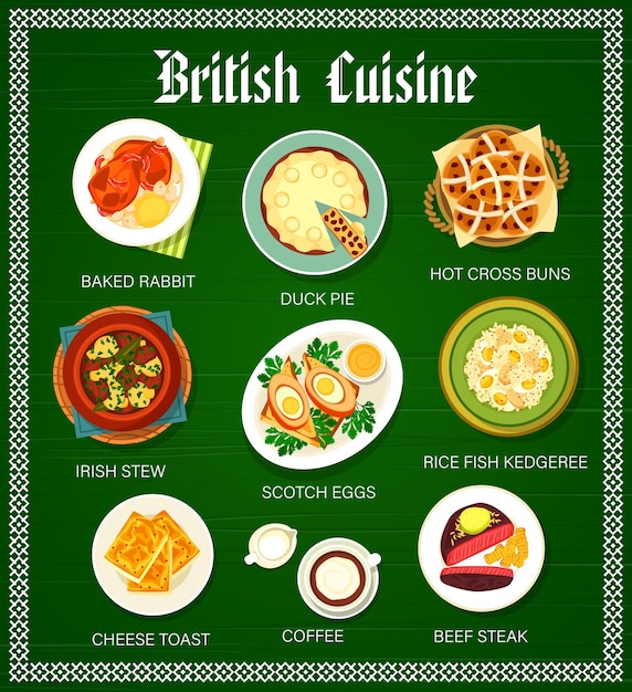 Design del menu dei pasti del ristorante di cucina britannica