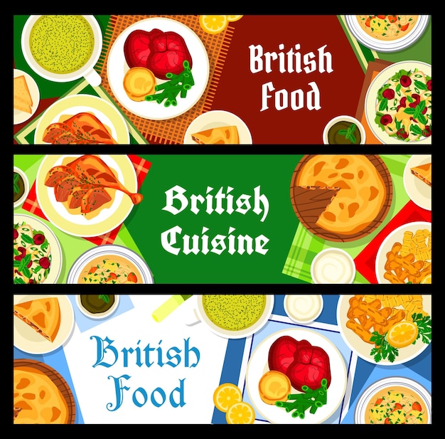 Banner vettoriali per i pasti del ristorante di cucina britannica