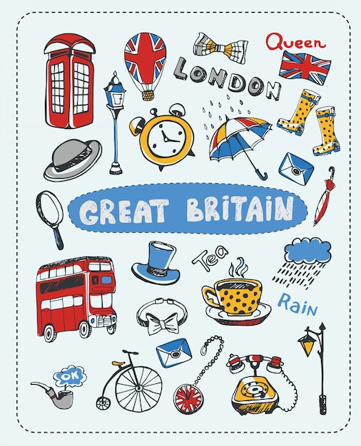 Vector british elements doodle set