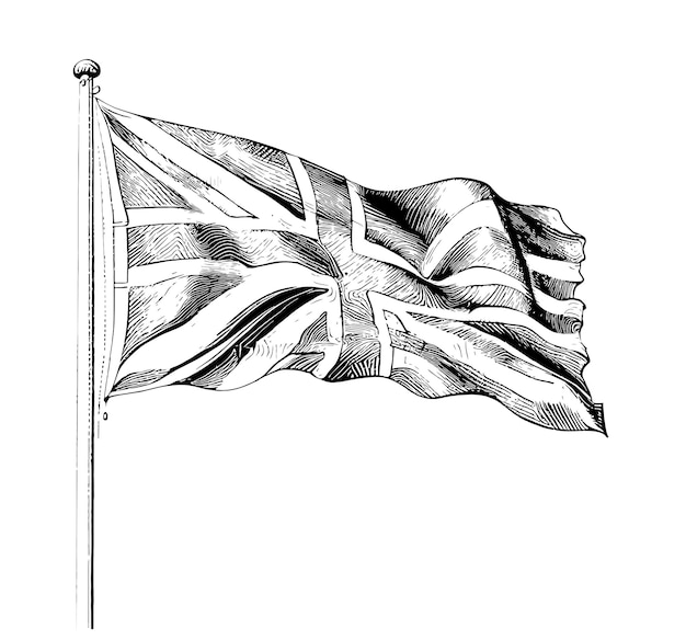 British flag abstract sketch hand drawn engraved style Vector illustration.