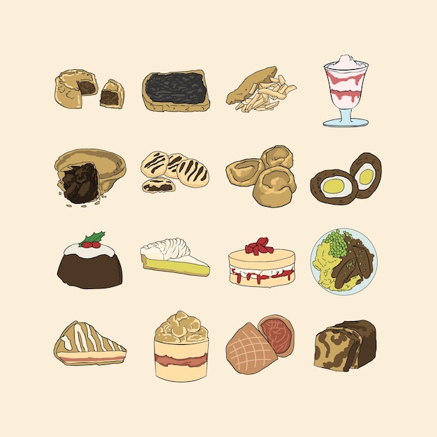 british food illustration set