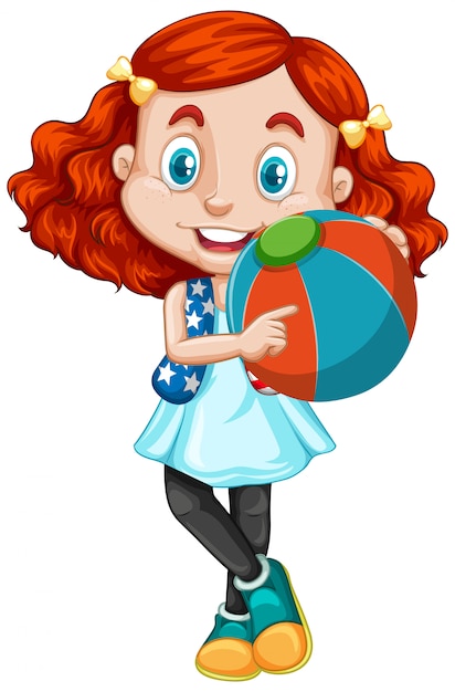 British girl with red hair holding color ball