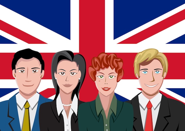 Vector british people front of the flag