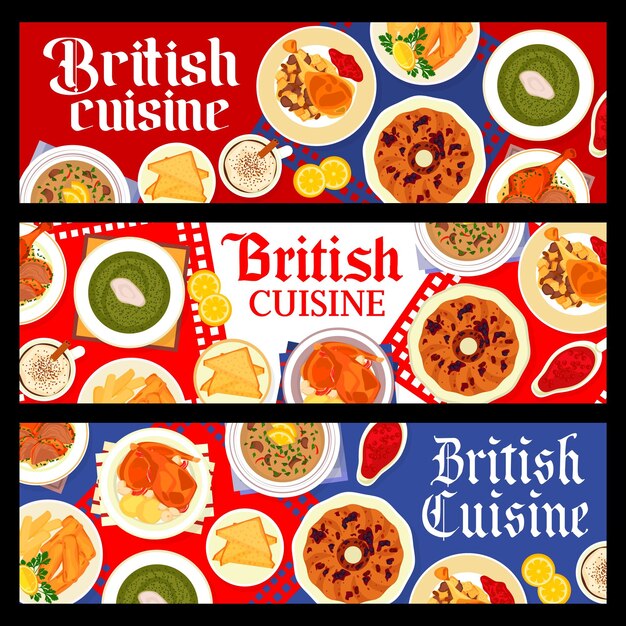 Britse keuken restaurant maaltijden vector banners