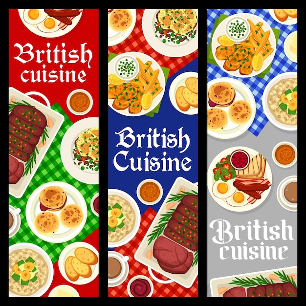 Britse keuken restaurant maaltijden vector banners