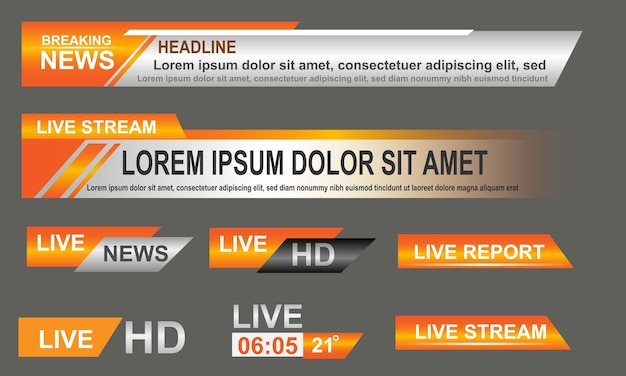 Broadcast News Lower Thirds Template orange grey banner Headline news title sport Television Video