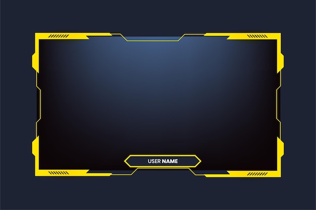 Broadcast screen interface design with button elements for live streaming screens Futuristic stream overlay vector design Online gaming overlay vector with yellow color shapes on a dark background