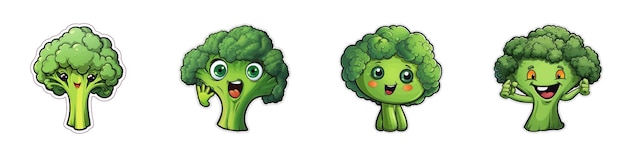 Broccoli cartoon sticker set Vector illustration