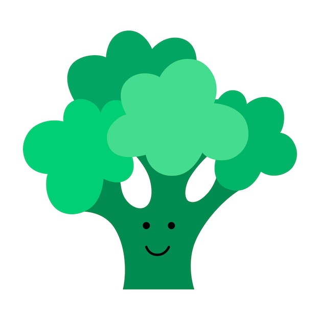 Broccoli simpatico cartone animato divertente personaggio vegetale emozioni faccina alimentare illustrazione vettoriale per bambini