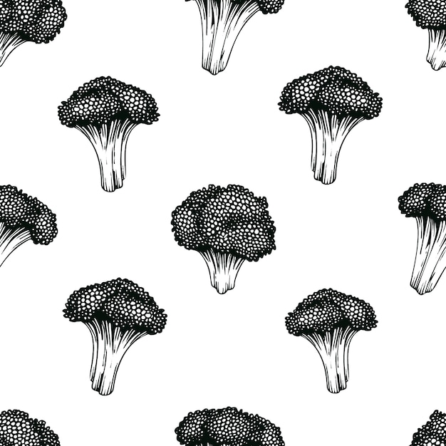 Broccoli hand drawn vector seamless pattern.