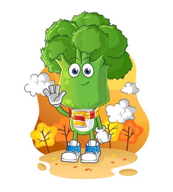 Broccoli head cartoon in the autumn cartoon mascot vector