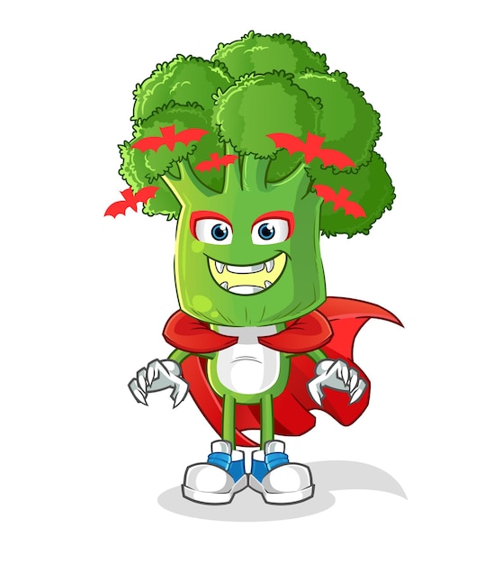 Broccoli testa cartone animato dracula illustrazione carattere vettore