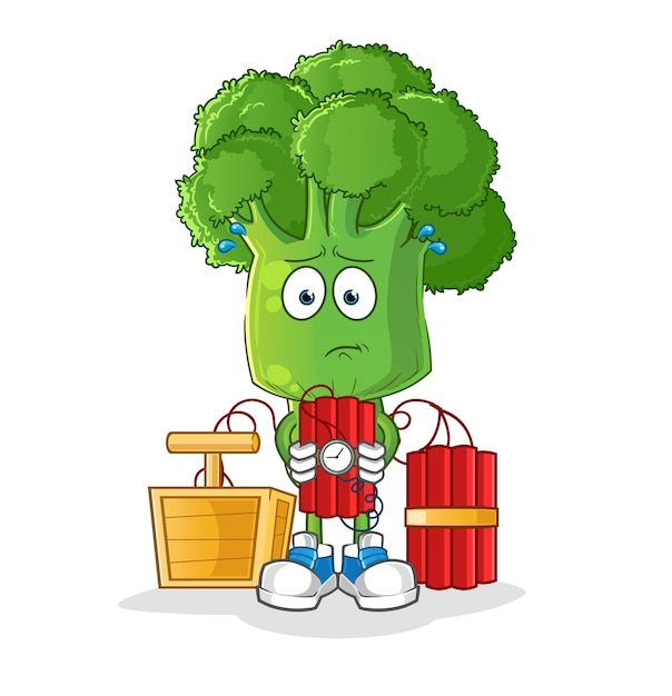 Broccoli head cartoon holding dynamite character. cartoon vector