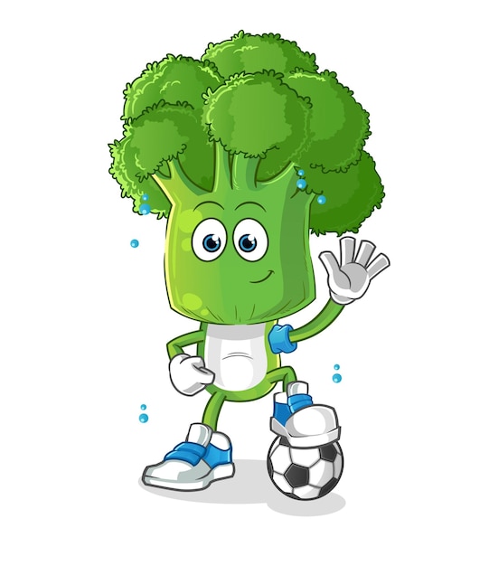 Vector broccoli head cartoon playing soccer illustration character vector