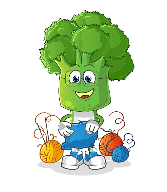 Vettore mascotte del sarto del fumetto della testa dei broccoli. vettore del fumetto