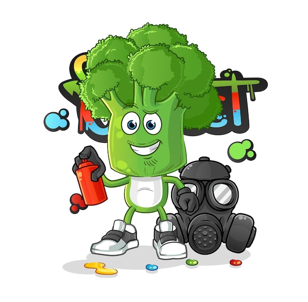 Broccoli hoofd cartoon graffiti artiest vector stripfiguur