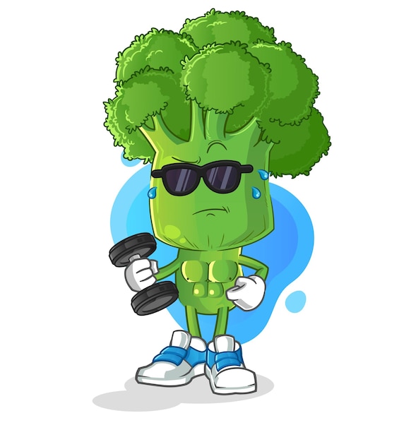 Vector broccoli hoofd cartoon hijs halter vector stripfiguur