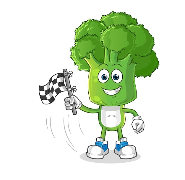 Broccoli hoofd cartoon hold finish vlag cartoon mascotte vector