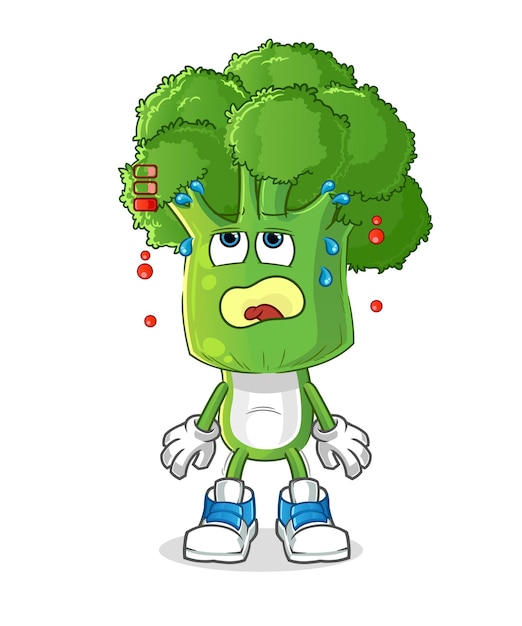 Vector broccoli hoofd cartoon lage batterij mascotte. cartoon vector