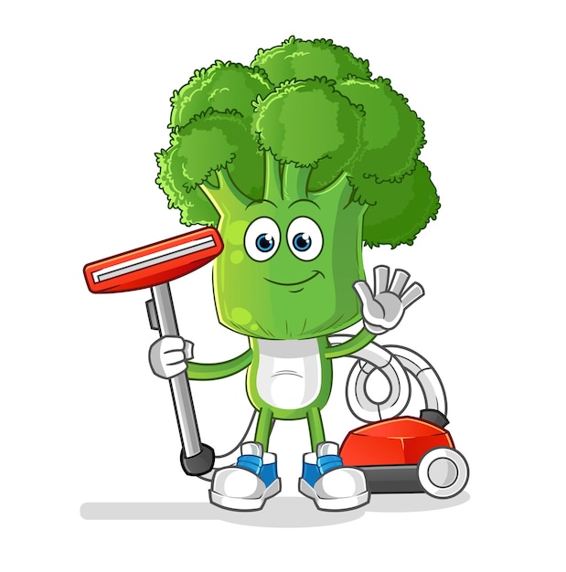 Broccoli hoofd cartoon schoon met een vacuüm karakter vector