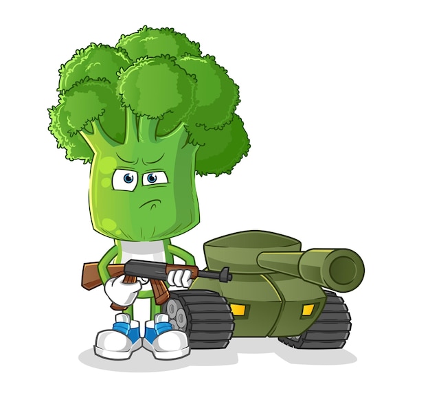 Broccoli hoofd cartoon soldaat met tank karakter cartoon vector