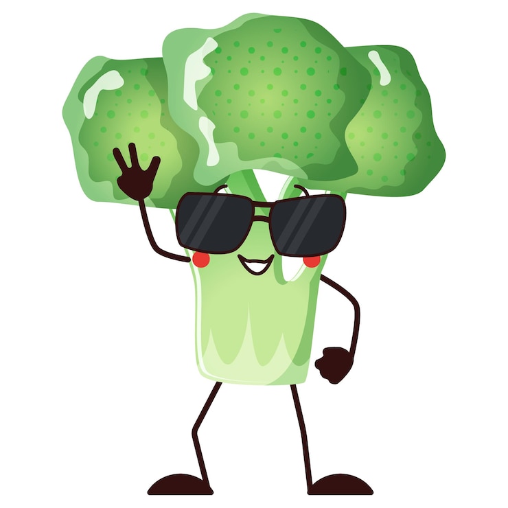 Vector broccoli mascot in sunglass cartoon character veggie with peace and smile isolated vector