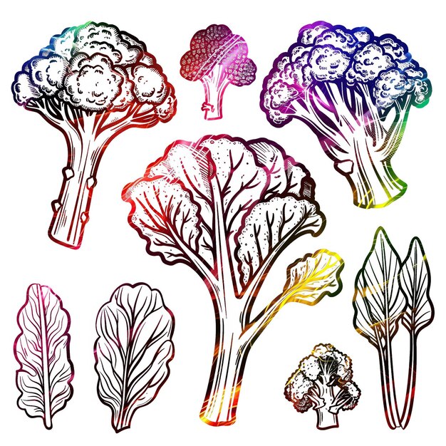 Broccoli Rabe flat vector li set illustration high quality