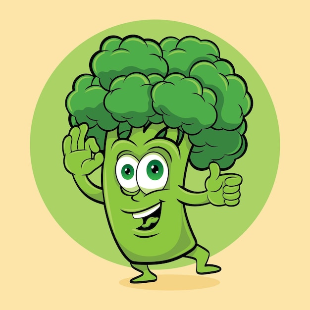 Vector broccoli vegan mascot logo design