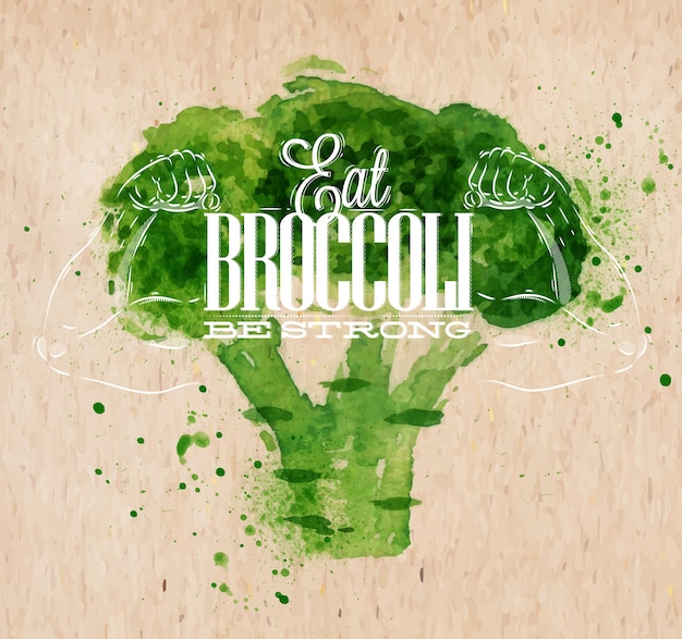 Vettore broccoli acquerello poster