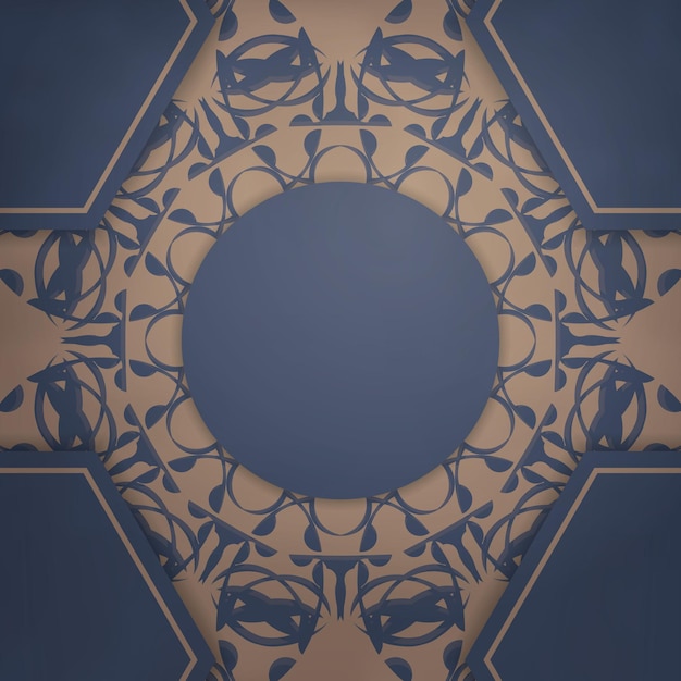 Vector brochure in blue with greek brown ornaments for your design.