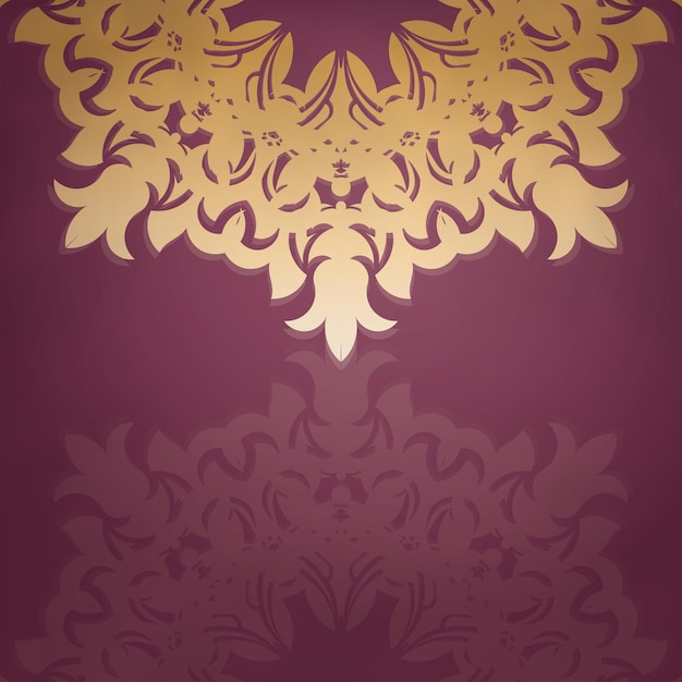 Brochure in burgundy color with vintage gold ornamentation is ready to print.