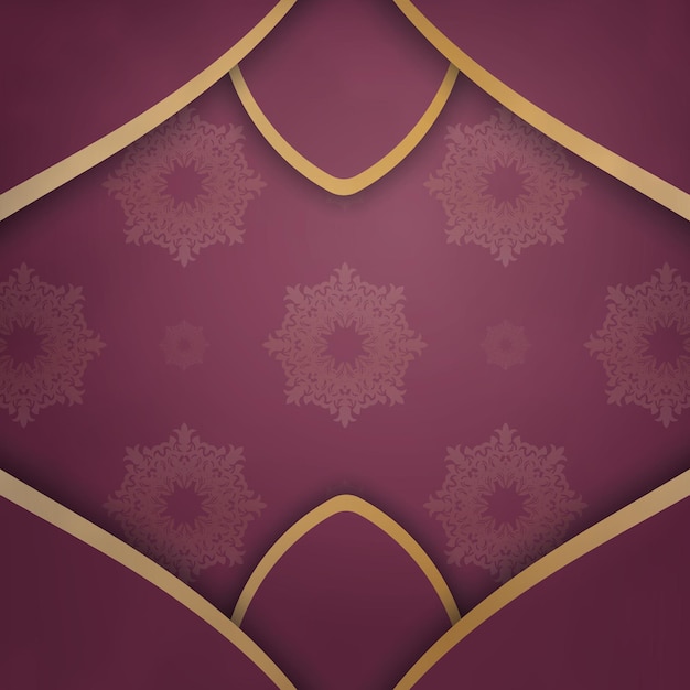 Brochure in burgundy color with vintage gold ornaments for your design.