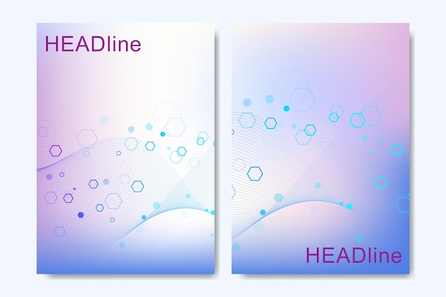 Brochure composition with molecule structure, wave flow