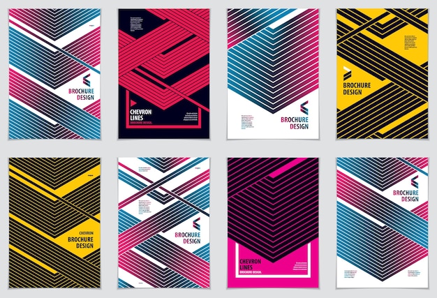 brochure design templates minimal design. modern geometric abstract patterns vector backgrounds set. striped line textured geometric illustrations. a4 print format.