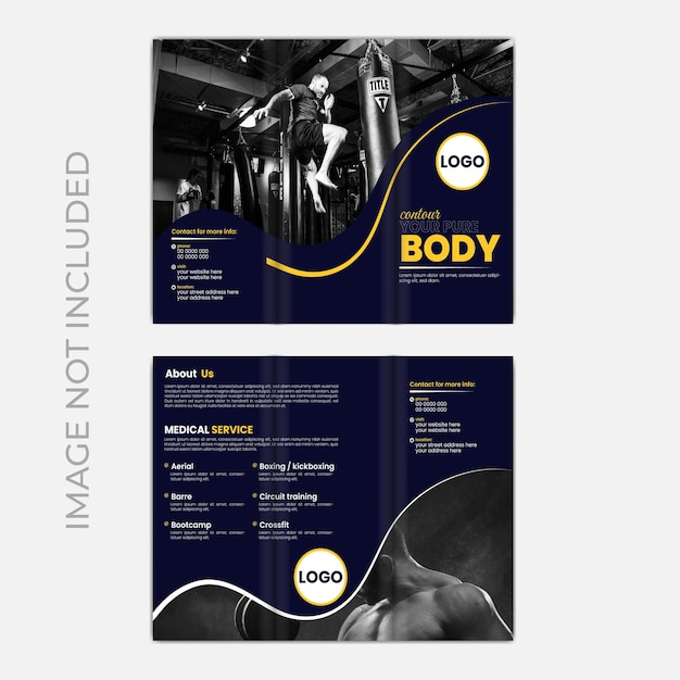 a brochure for a gym with a black and yellow background