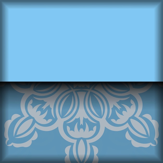 타이포그래피를 위해 준비된 인도 흰색 장식품이 있는 파란색 브로셔.