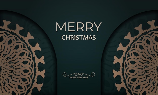 Brochure merry christmas and happy new year dark green color with winter yellow pattern