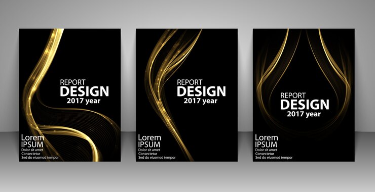 Vector brochure met futuristische gouden lichtgolf.